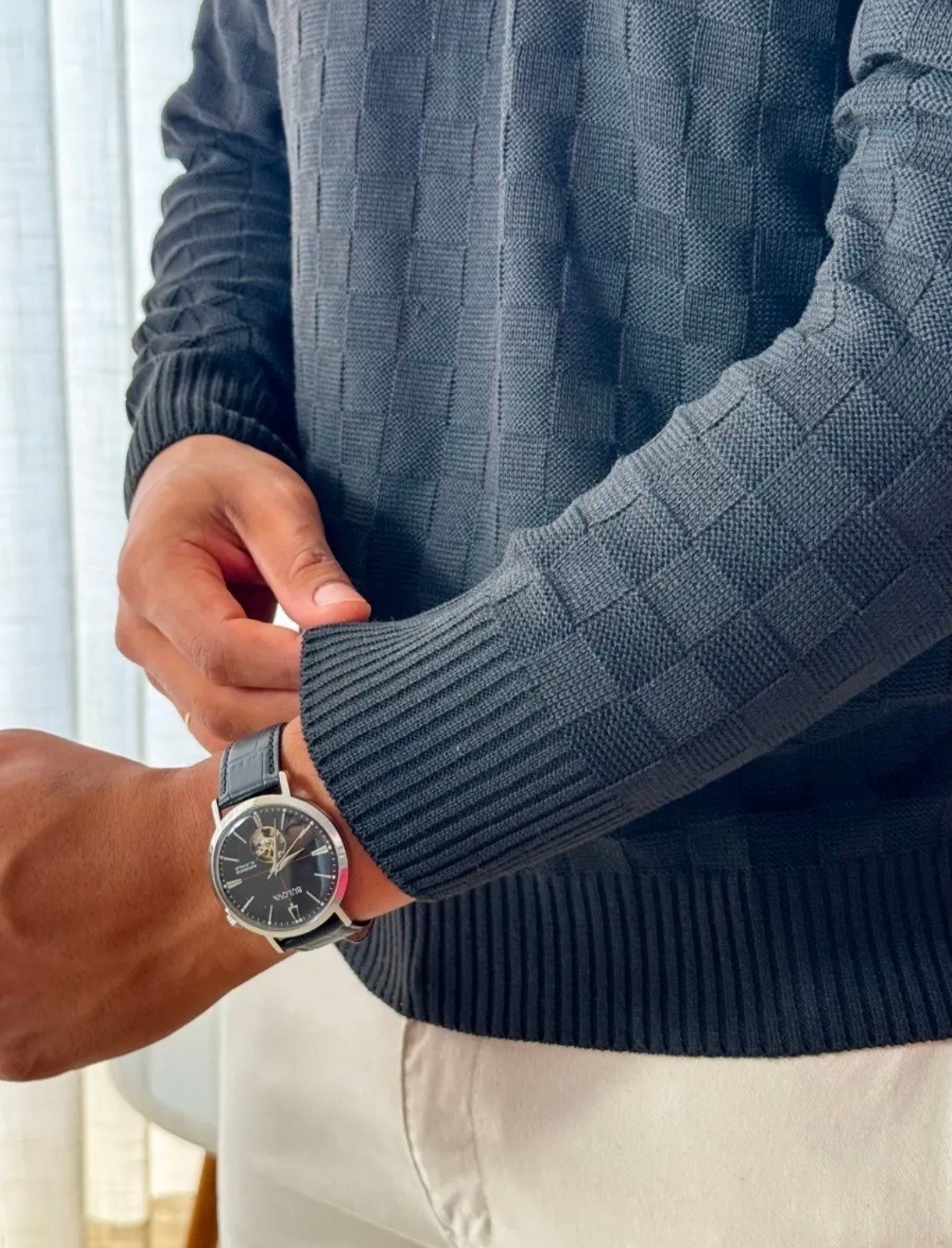 roupas suéter masculino lã tricot xadrez manga longa