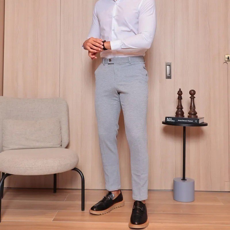 Calça Social Alfaiataria Masculina Malha Elastano Stretch