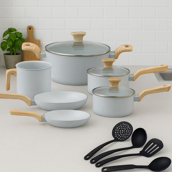 Conjunto de Panelas Com 10 Peças - Pratic Cook - Com Utensílios - Grafito - Mimo Style