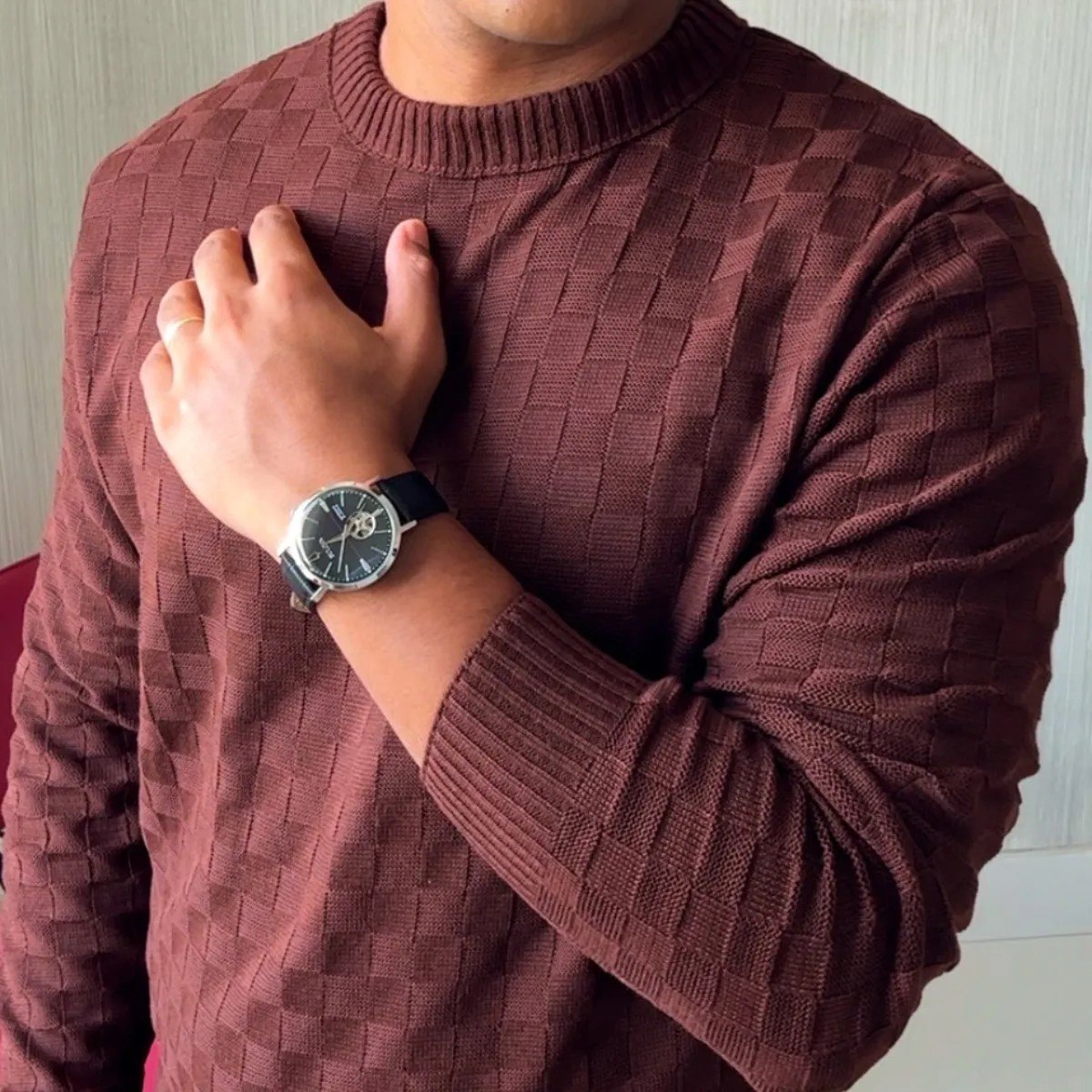 roupas suéter masculino lã tricot xadrez manga longa