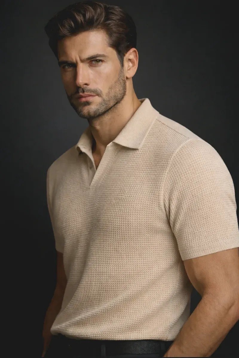 Camisa Polo Canelada Sem Botão