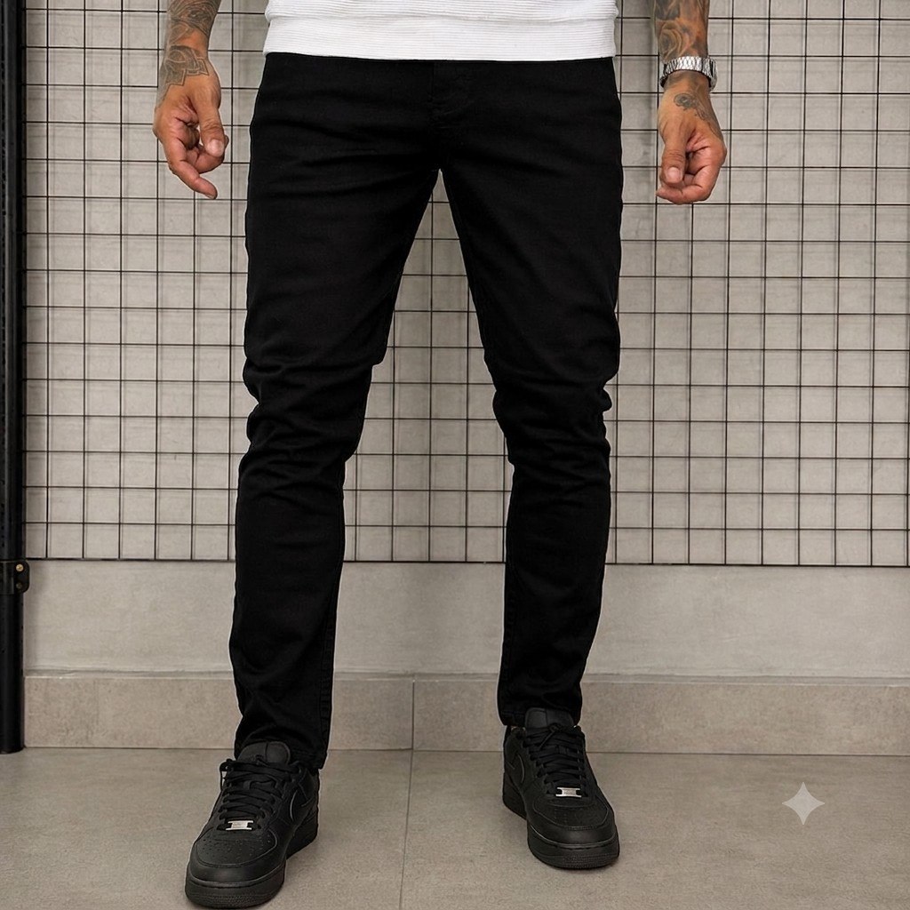 roupas jeans masculina preta lycra elastano