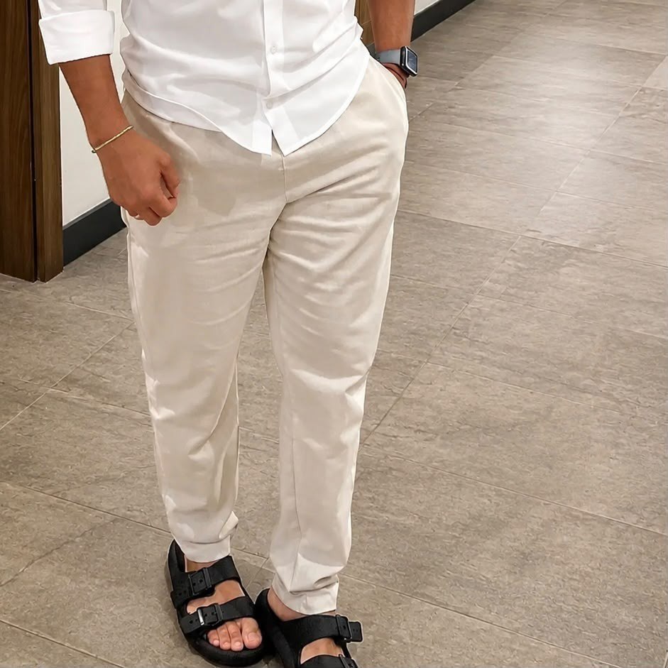 roupas calça de linho masculino social casual com bolsos