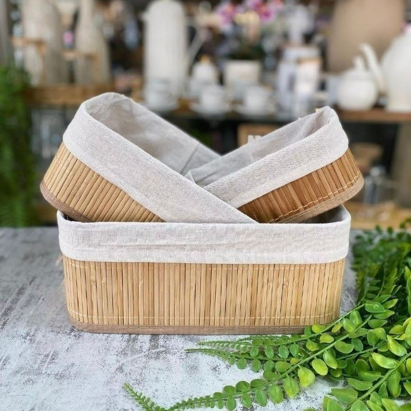 organizadores bambu kit 3 cestos organizador multiuso com forro