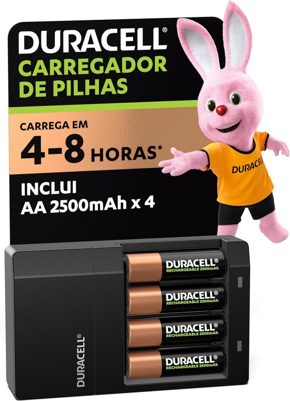 pilhas e carregadores duracell carregador de pilhas recarregáveis aa aaa bivolt com 4 pilhas aa