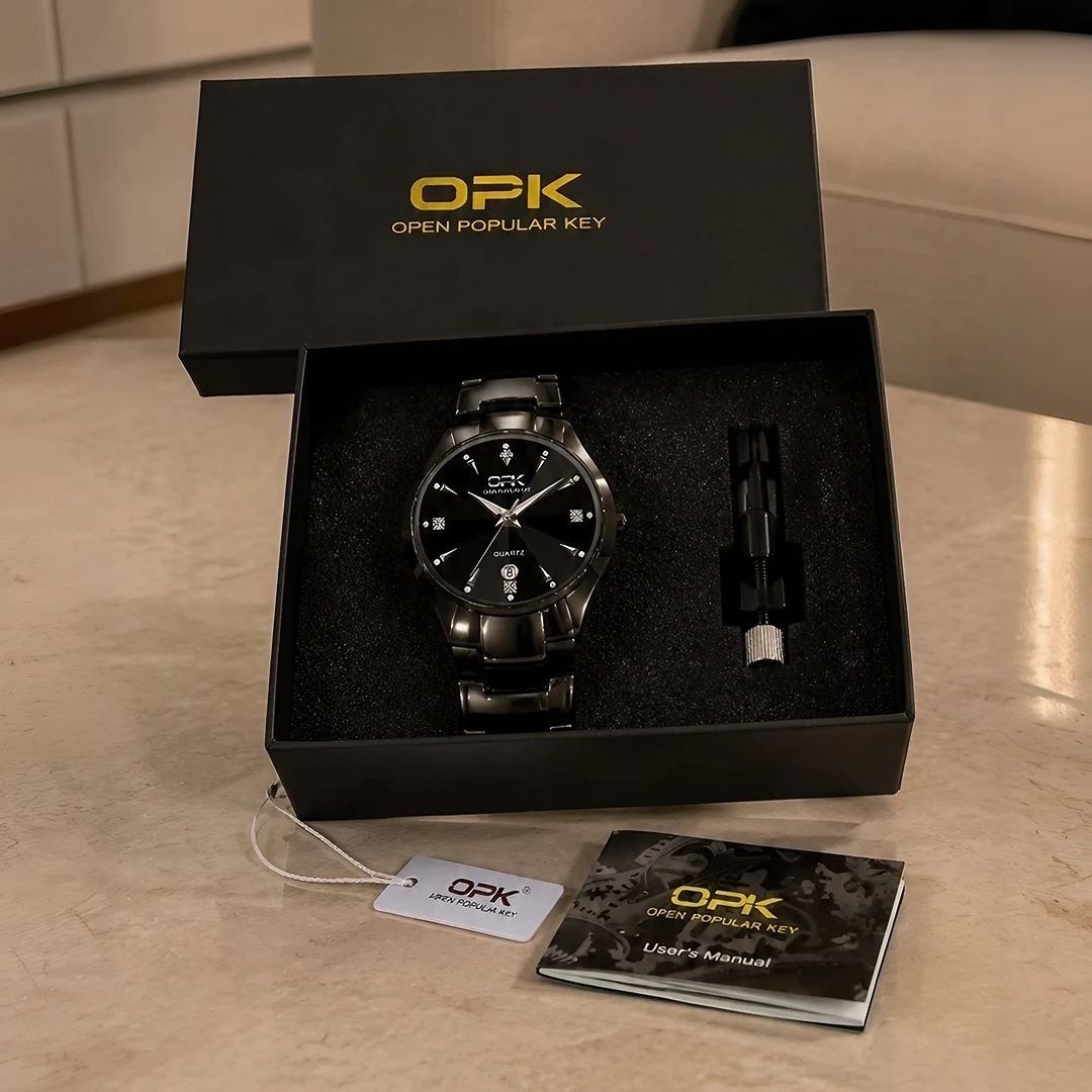 relógios opk 8105 preto aço quartzo à prova d'água