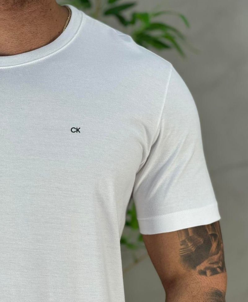 roupas calvin klein camiseta meia malha basica upper ck branca