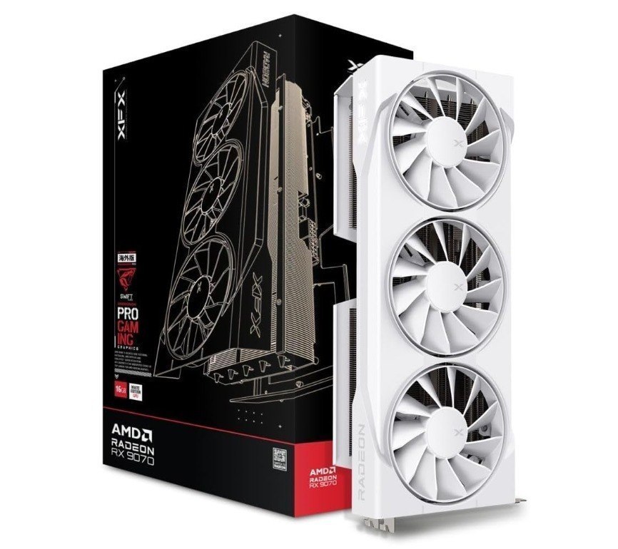 placa de vídeo xfx swift radeon rx 9070 oc branco triple fan gaming edition 16gb gddr6 rdna 4