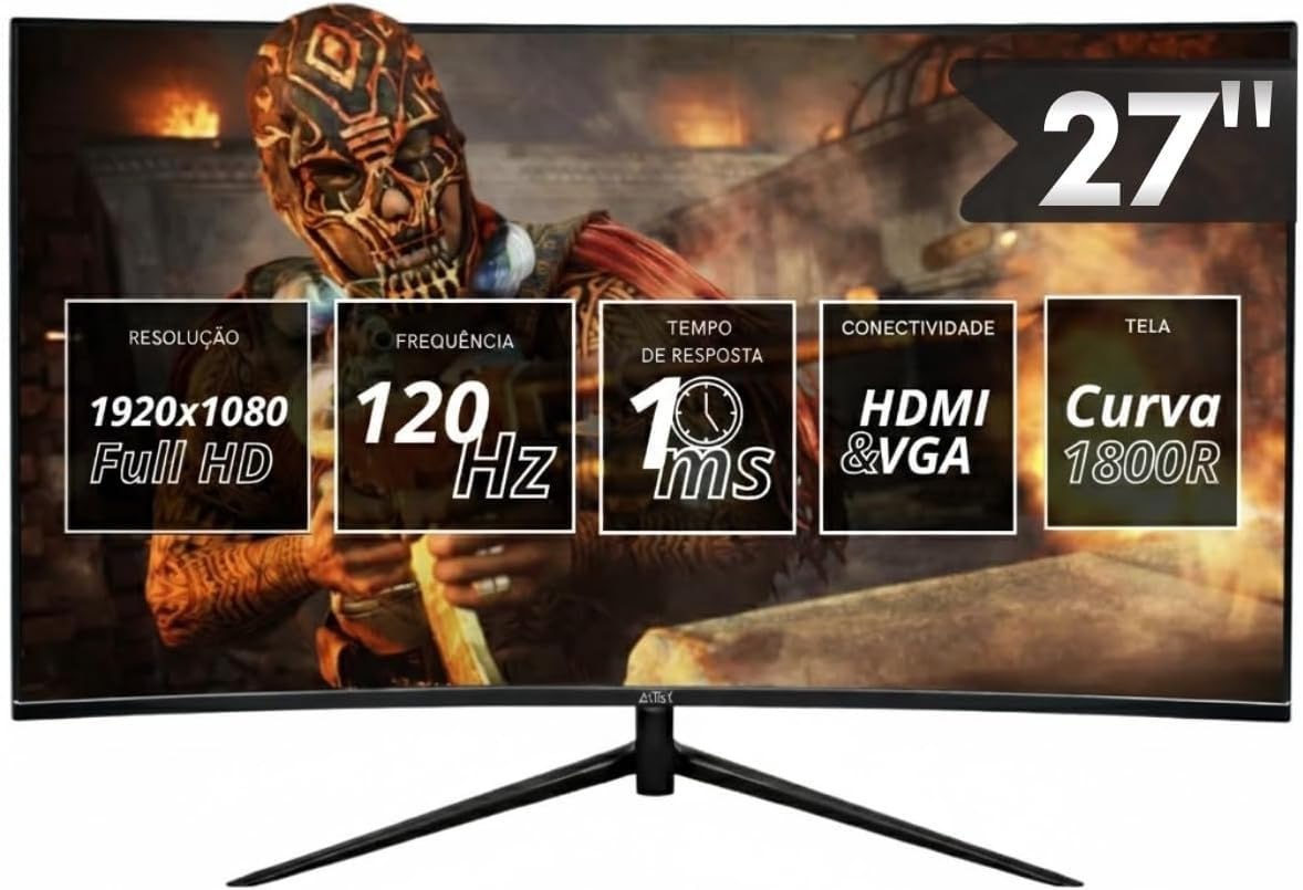 Monitor Gamer Curvo 27" Tela VA Full HD 1920x1080, 120Hz/1ms HDMI/VGA/DisplayPort