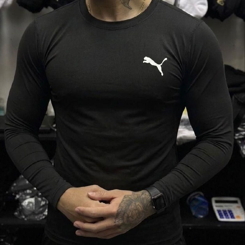 roupas puma camiseta térmica manga longa proteção uv 50+ masculina