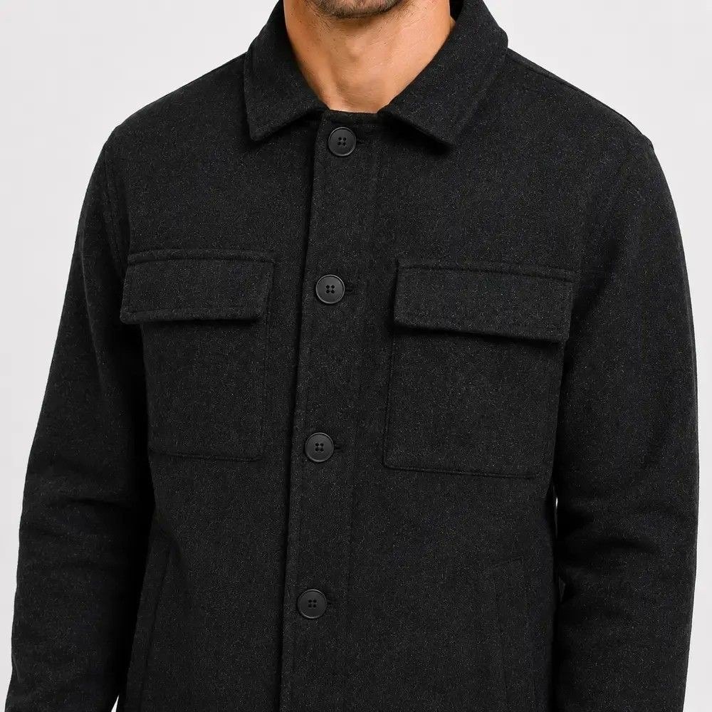 roupas casaco masculino lã batida botões casual preto 2002917