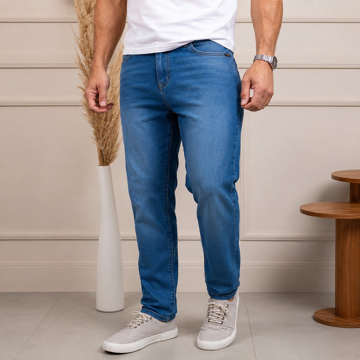roupas calca jeans masculina corte reto tradicional lycra basica