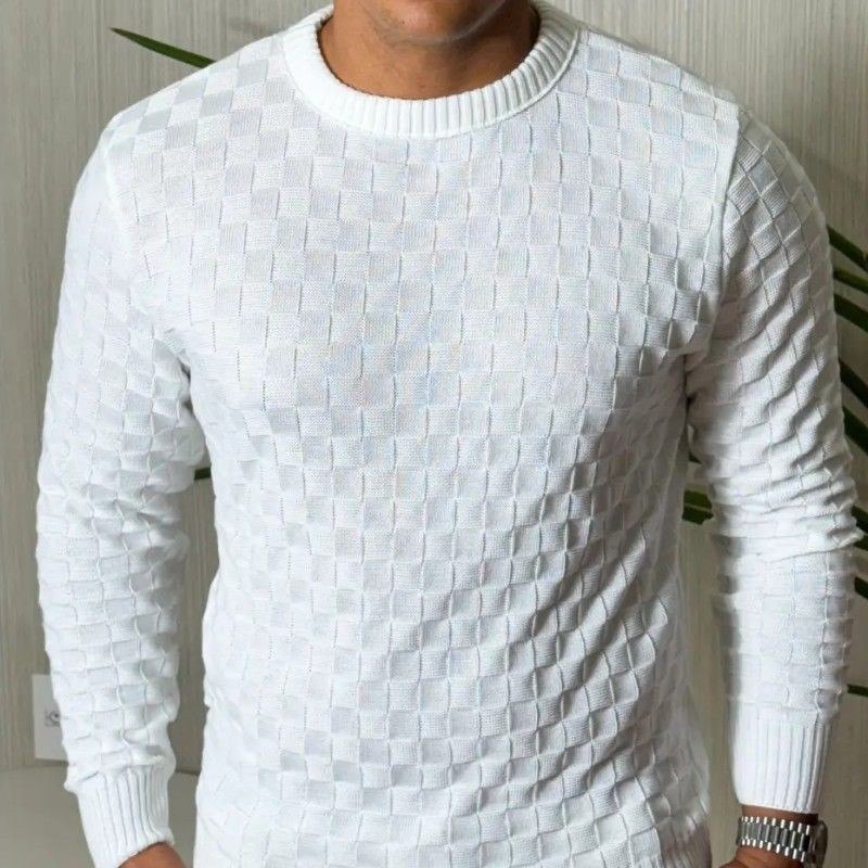 roupas suéter masculino lã tricot xadrez manga longa blusa de frio