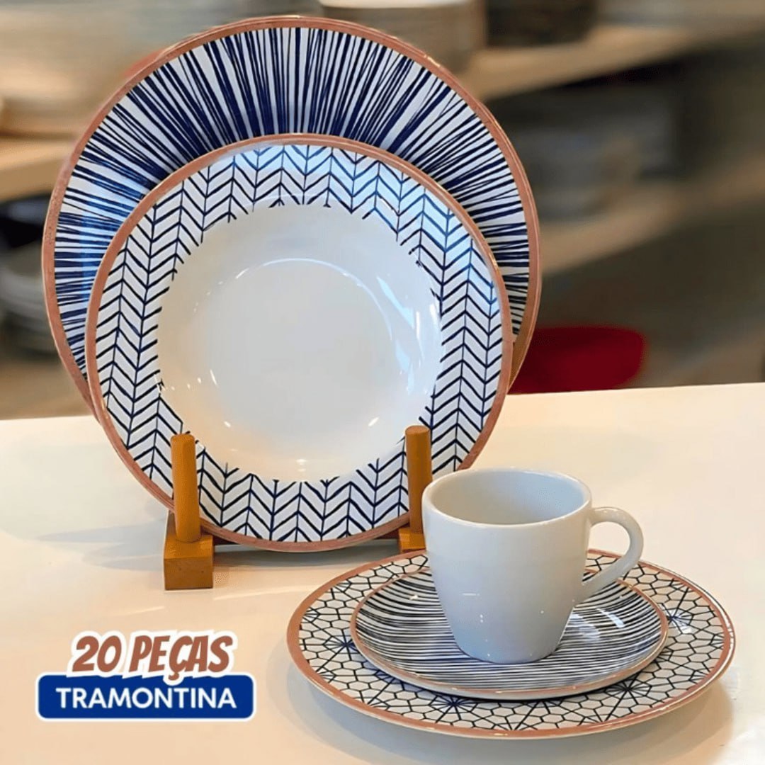 louças e utensílios domésticos tramontina abstratta 20 peças branco liso