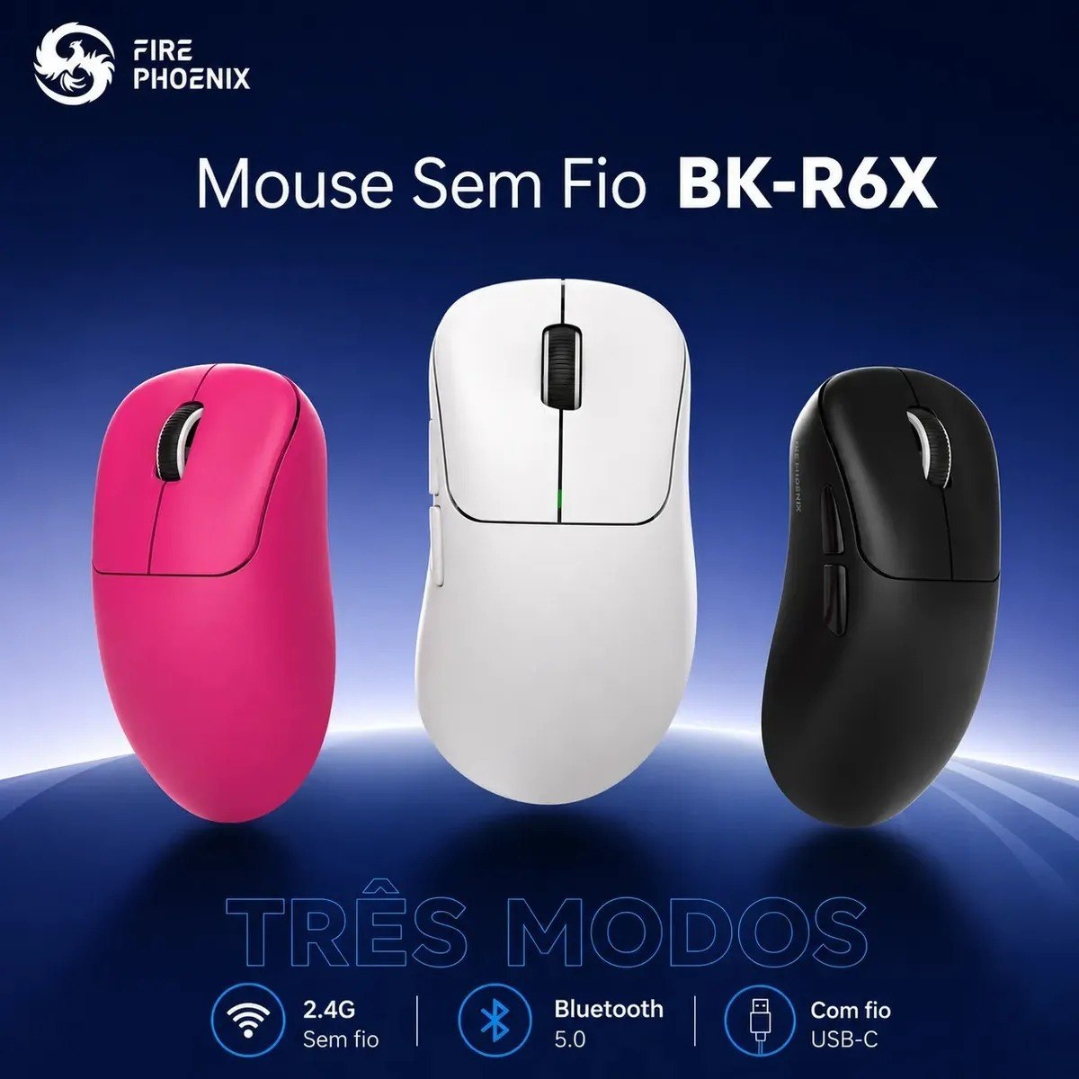 acessórios para informática fire phoenix bk-r6x tri mode bluetooth 18000dpi 500 mah