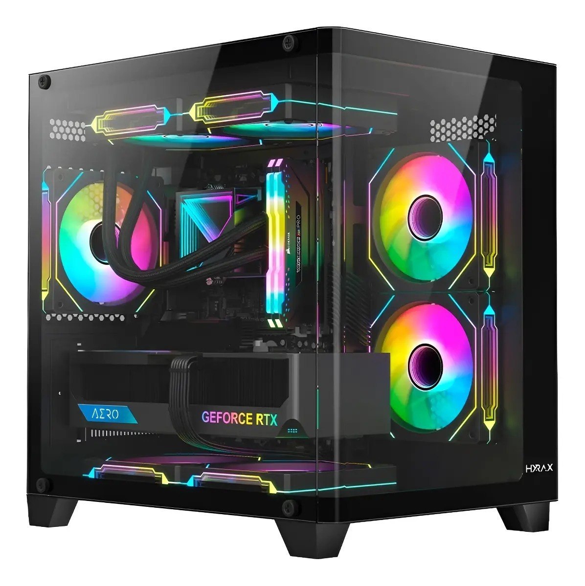 gabinete gamer hyrax hgb750 mini tower curvo temperado