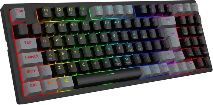Teclado Mecânico Gamer com Fio 95 Teclas, RGB com 20 Modos de Iluminação, Switch Vermelho Hot Swap, Anti Ghosting