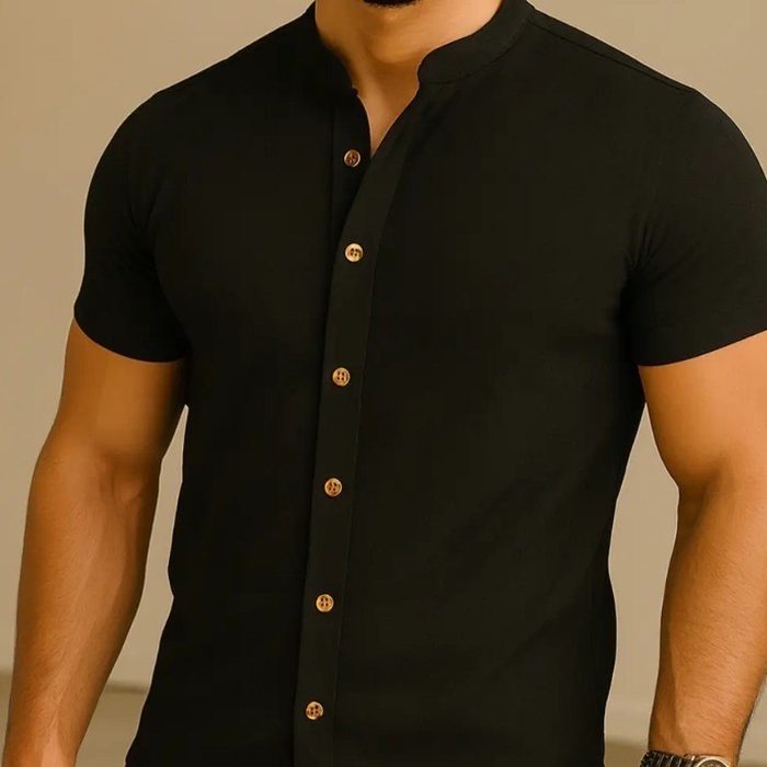 Camisa Manga Curta Gola Padre Masculina Festa Trabalho