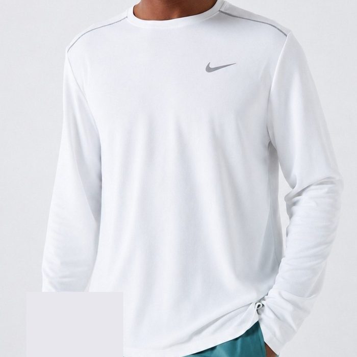 Camiseta Dri-fit Nike Manga Longa Uv Miler Masculina Branco Ggg