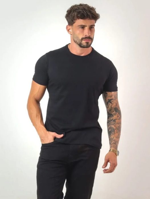 Camiseta Masculina Camiseta Básica Algodão Malha Peruana