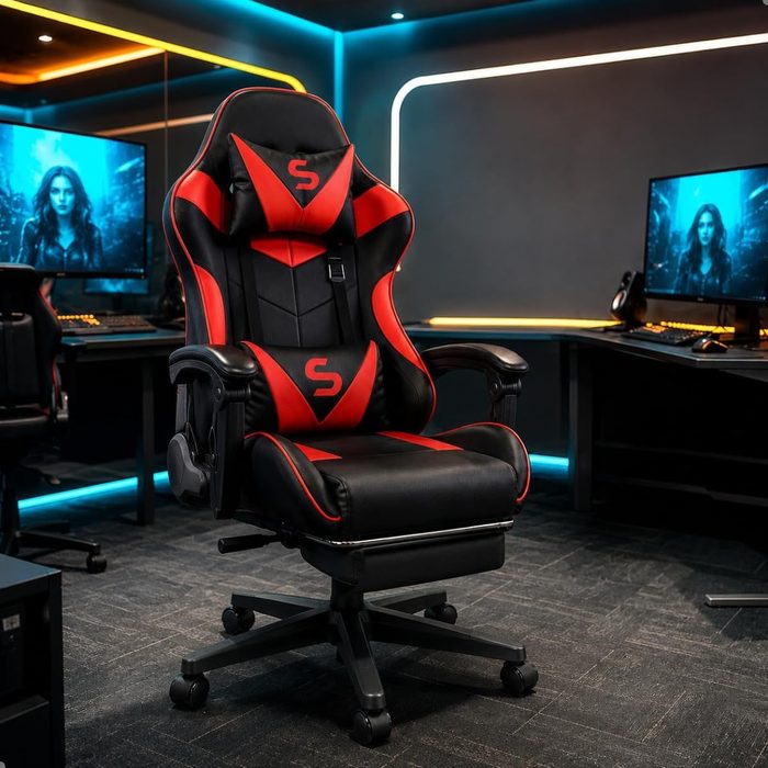 Cadeira Gamer de Escritório Ergonômica, Reclinável com Apoio para Pés