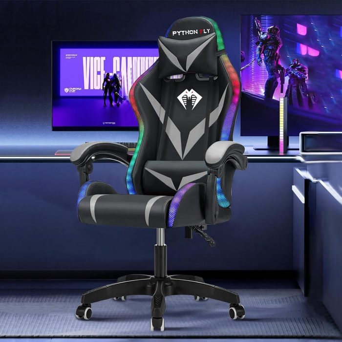 Cadeira Gamer RGB Python Fly com Iluminação Decorativa, Encosto Reclinável, Design Ergonômico