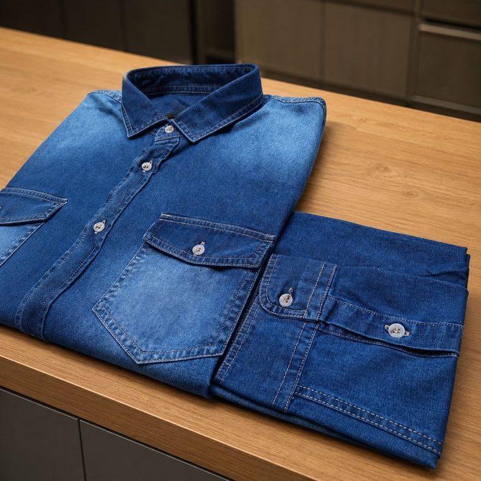 Camisa Jeans Social Manga Comprida Casual Basico