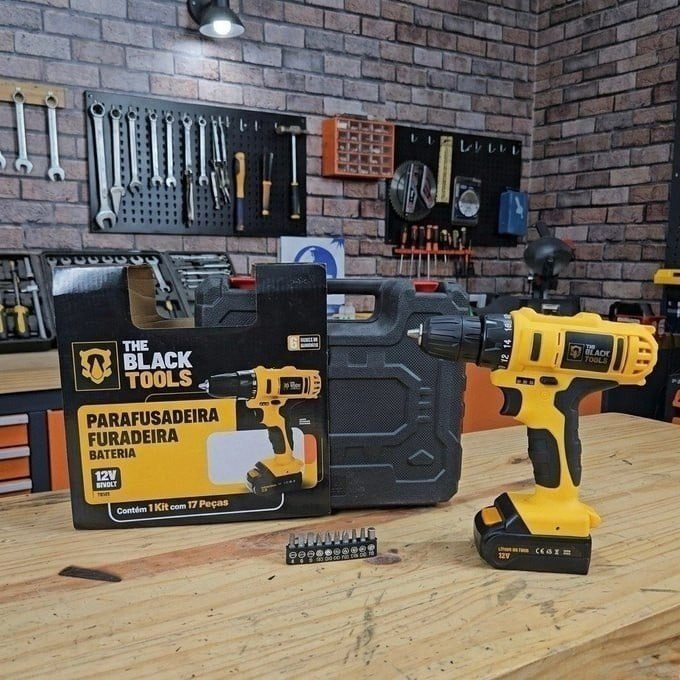 Furadeira Parafusadeira Sem Fio A Bateria Tb-12e 12v 3/8 10mm Com Maleta E Acessórios The Black Tools