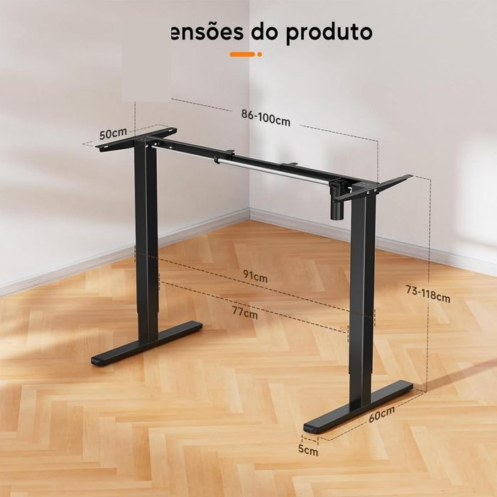 Estrutura de Mesa Elétrica Ajustável para Trabalho em Pé e Sentado – 3 Configurações de Memória