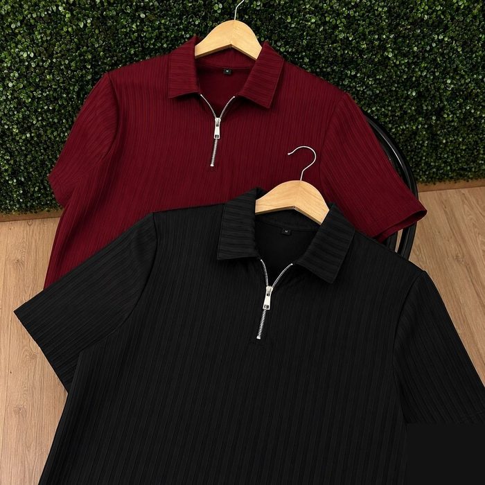 Kit 2 Camiseta Polo Manga Curta Com Ziper Masculina Canelada