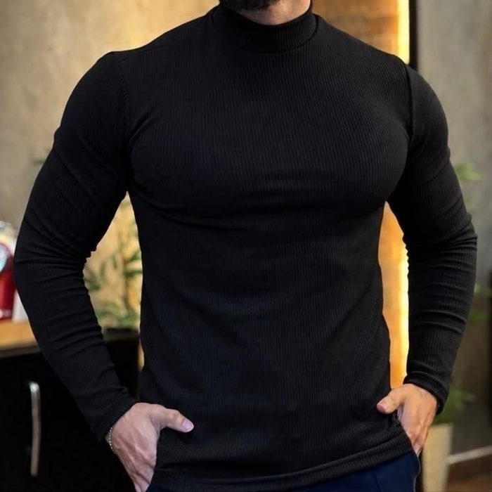 Kit 2 Blusa Cacharrel Masculino Gola Alta Canelado Camisas Preto-branco M 38-40