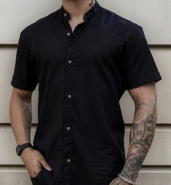 Camisa Manga Curta Gola Padre Masculina Festa Trabalho