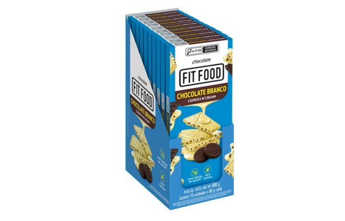 Fit Food Display Chocolate Branco com Cookies n' Cream - 10 Unidades de 80g