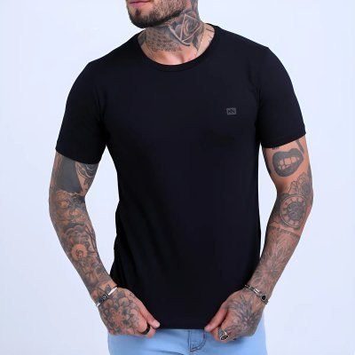 Camiseta Básica Masculina Slim Fit Algodão Lisa Várias Cores