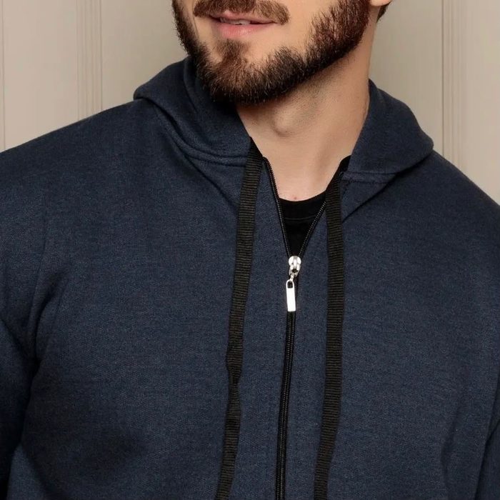 Moletom Masculino Com Capuz E Bolso Fechamento Em Zíper