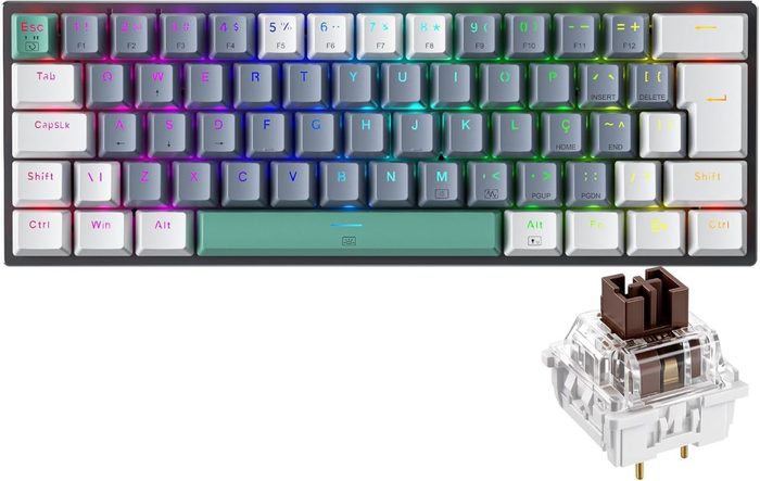 Teclado Mecânico Gamer Machenike K500-B61, RGB Switch Brown, HotSwap