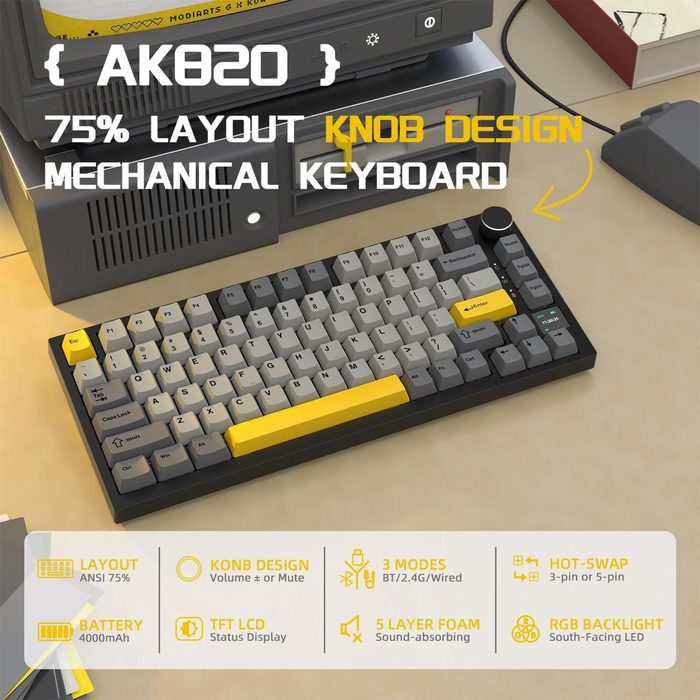 ⌨️ Teclado Mecânico Sem Fio Ajazz AK820 Pro com RGB e Hot Swap