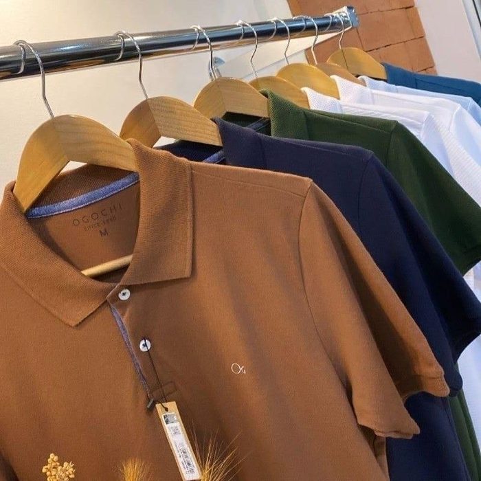 Camisa Masculina Social Gola Polo Ogochi Slim Manga Curta