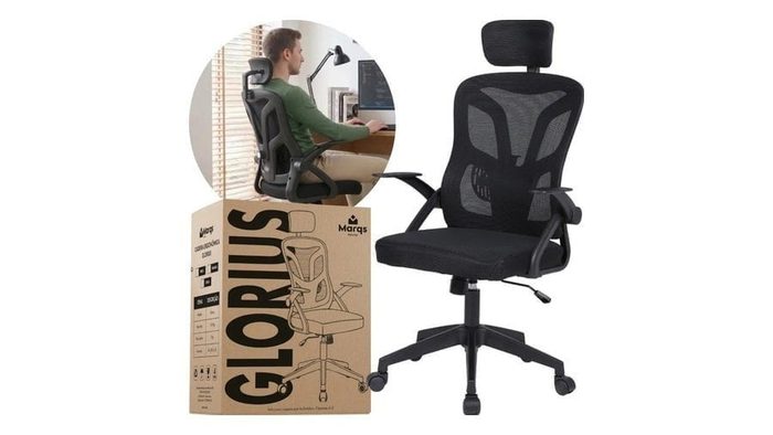 Cadeira De Escritorio Ergonomica Nr17 Glorious Marqs Home Giratoria Resistente Reforçada 180kg Confortavel Reuniao Mesh Preta