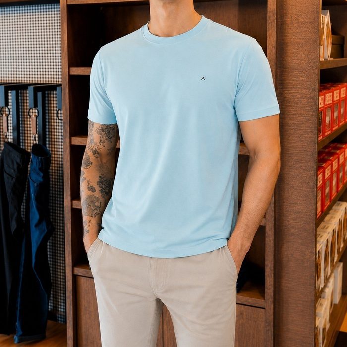 Camiseta Aramis Masculina Basic Lisa Azul Pastel