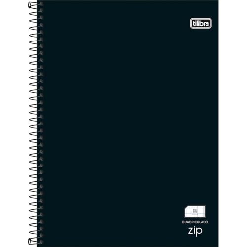 Tilibra - Caderno Quadriculado 5x5 mm Espiral Capa Dura Universitário Zip Preto 48 Folhas - 200mm x 275mm