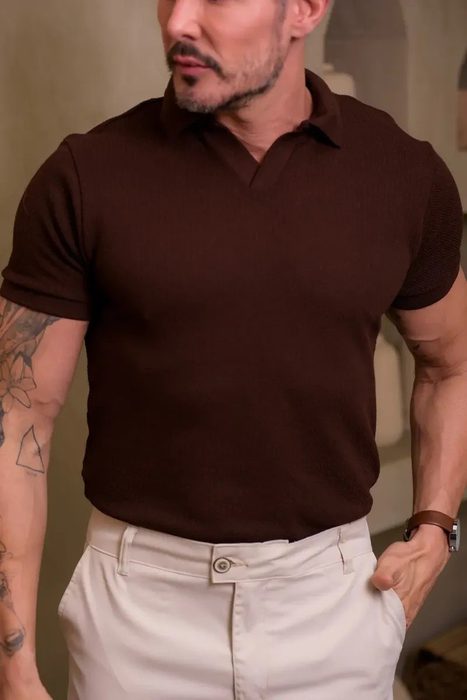 Camisa Polo Masculina Texturizada Gola V Slim Fit Oxing Wear