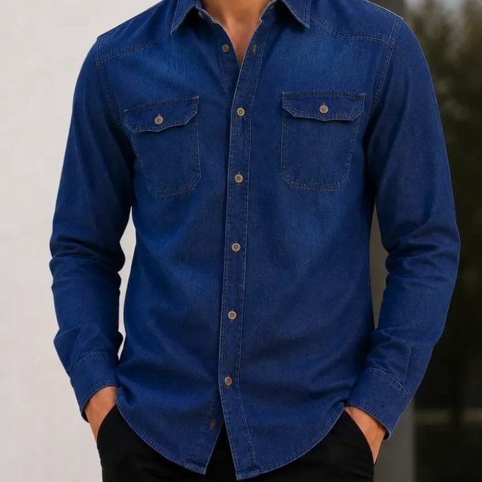 Camisa Jeans Slim Manga Longa Masculina