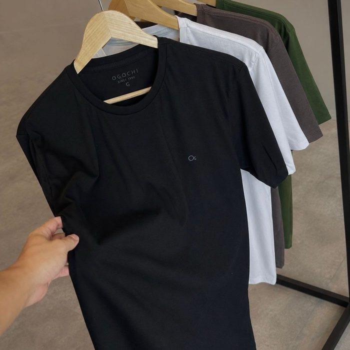 Camiseta Masculina Básica Slim Algodão - Várias Cores Ogochi