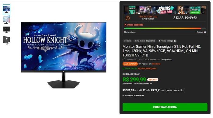 Monitor Gamer Ninja Tenseigan, 21.5 Pol, Full HD, 1ms, 120Hz, VA, 98% sRGB, VGA/HDMI, GN-MN-TSG21FSVFC1B