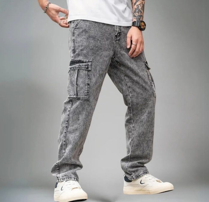 Calça Jeans Cargo Baggy Masculina Streetwear Mesclada P a Gg