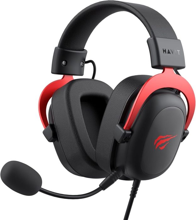 Havit H2002d - Headphone Gamer 53mm - Microfone Destacável - Preto e Vermelho