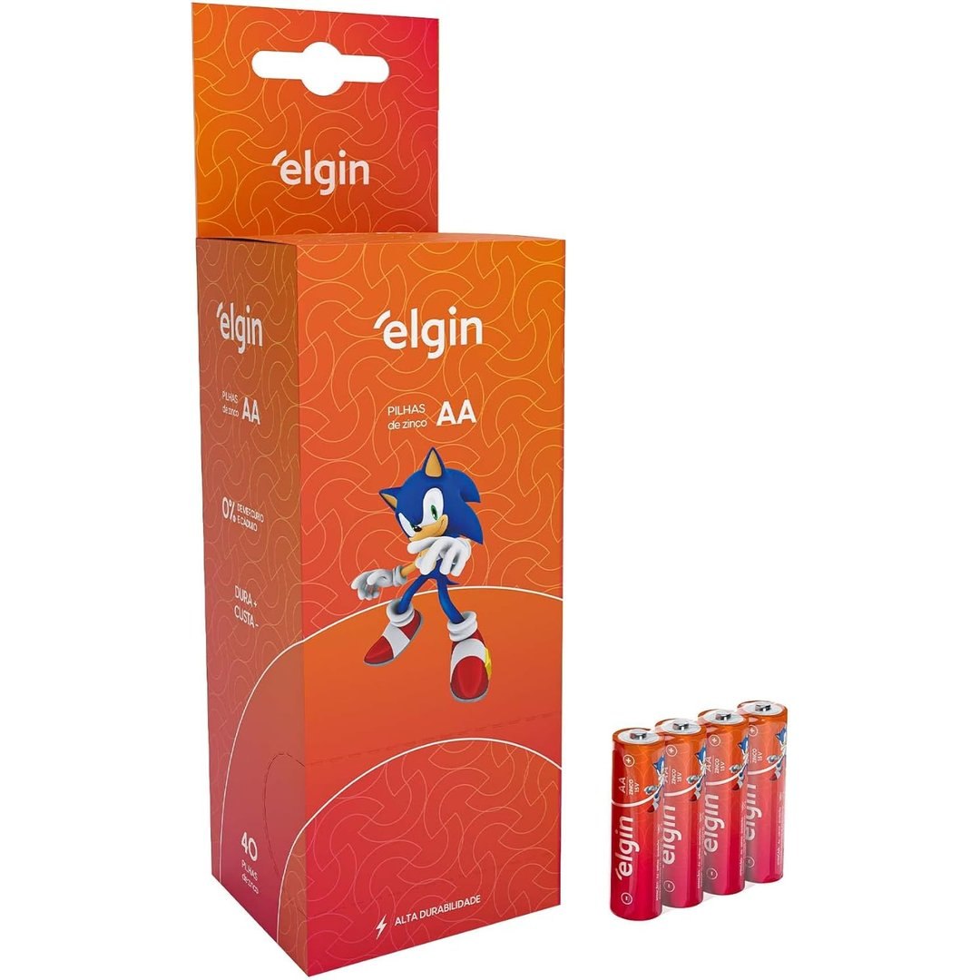 pilhas elgin aa 40 unidades tubo zinco