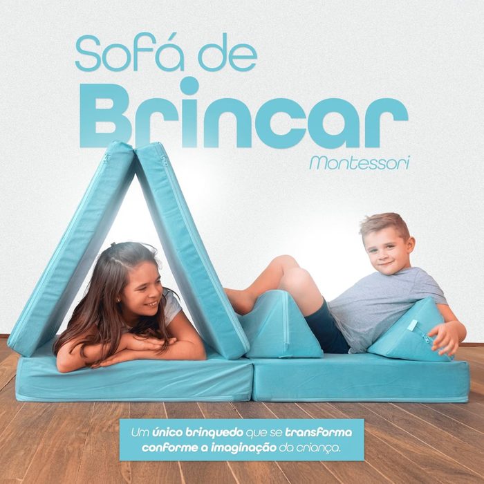Freso Baby Soft Play Sofá de Brincar Infantil Montessori Verde, Sofá Modular 4 Peças, Fácil Montagem, Macio e Maleável, Método Montessoriano