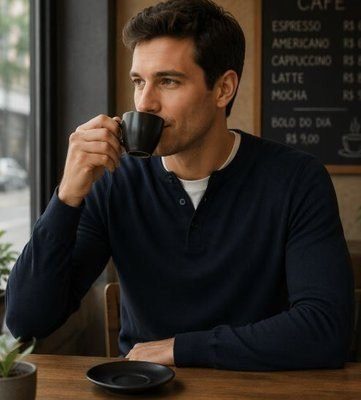 Camisa Henley Masculina De Malha Ecológica Mangas Compridas